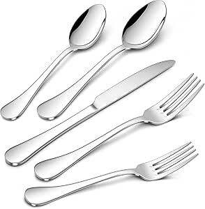 Juego de cubiertos modernos de acero inoxidable, elegantes, duraderos, con acabado de espejo, perfectos para la mesa de la cocina o restaurante. - Product Image 5