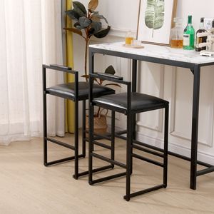 Set di 2 Sgabelli da Bar Neri con Schienale, Altezza Bancone, Rivestiti in Pelle PU, con Poggiapiedi - Product Image 3