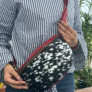 Bolsos cruzados de cuero reciclado metálico con pelo para mujer, riñoneras occidentales y riñoneras, bolsos de hombro de piel de vaca - Product Image 3