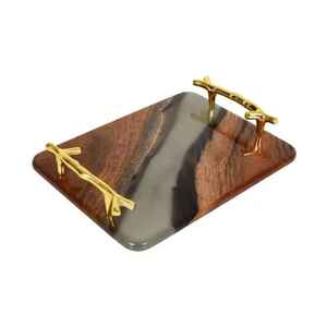 Handmade Eco Friendly Durable Black Resin <b>Tray</b> with Natural White Flower Stylish Organizer for Jewelry <b>Perfume</b> & Home Decor - Product Image 2