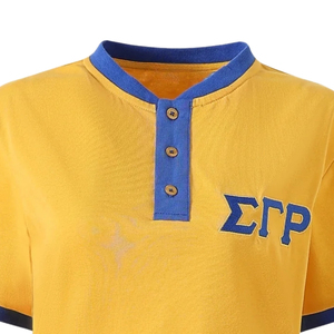 Camisa Henley Premium SGRho Gold Royal Blue de Manga Corta con Botones, Estilo Casual Universitario de Béisbol con Letras Griegas - Product Image 3