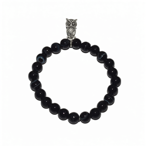 Pulsera de Cristal de Ónix Negro con Dije de Búho - Accesorio de Moda al por Mayor - Product Image 1