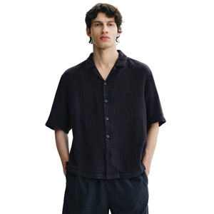 Camisa informal de muselina para hombre, corte relajado, manga corta, ligera, transpirable, con botones, para verano, vacaciones, playa, uso diario. - Product Image 1