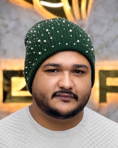 Green Rhinestone Beanie Hat 100% Acrylic Hand Knitted <b>Winter</b> <b>Cap</b> For Men Casual Style Adult Wear 56-58CM - Product Image 1