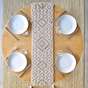 Modern Stylish Luxury 14 X 78 inches White Macrame Cotton Handmade Table <b>Runners</b> Boho Style Knotted Design <b>Runner</b> for Home Decor - Product Image 3