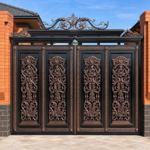 Portail Principal de Luxe en Fer Forgé Bronze Foncé Orné, Quatre Panneaux, Style Baroque, pour Entrée de Villa, Portail de Sécurité en Métal, Design et Mobilier - Product Image 1
