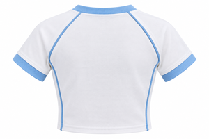 T-shirt court pour femme en mélange de coton 260G, col en V, bordure contrastée, coupe ajustée, manches courtes, style streetwear - Product Image 2