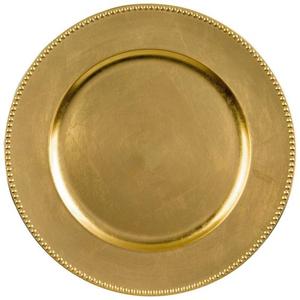 Assiette de présentation ronde dorée avec bordure perlée – Accessoires de table décoratifs de luxe pour mariages et événements - Product Image 1