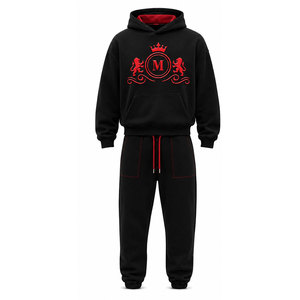 Survêtement noir vintage grande taille pour homme Mudassar, 480 g/m², 100 % coton, à capuche, avec cordon de serrage, coupe longue, décontracté, imprimé en relief - Product Image 3