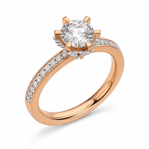 Bague de fiançailles solitaire brillante 0,70 carats, luxe, pavé de pierres latérales, sertie de diamants, pierre centrale sertie à griffes, or, IGI, anniversaire - Product Image 4