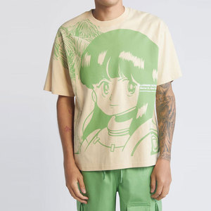 <b>Cream</b> Oversized Cotton Jersey <b>T</b>-<b>Shirt</b> O-Neck Short Sleeve Casual Style With Print Pattern Breathable Fit Men's - Product Image 3
