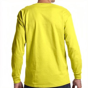 <b>Men</b> Long Sleeve T Shirt 100% Cotton Crew Neck Knitted Solid Yellow Casual Tee Regular Fit - Product Image 2