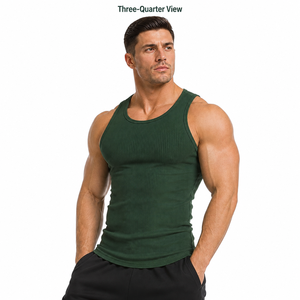 Débardeur de sport côtelé ajusté et respirant pour homme, en coton extensible, anti-humidité, pour entraînement et fitness, marque privée OEM - Product Image 5