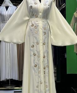 Wholesale Modest Dubai Beaded Sequined Long Sleeve Abaya Muslim Traditional Handmade Wedding Women Polyester Breathable V Neck - Product Image 4