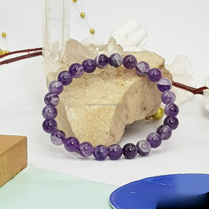 Lab Test Amethyst 8mm Round Natural Bead Stone Bracelet for <b>Men</b> and Women Stretch Fashion Jewelry - Product Image 3