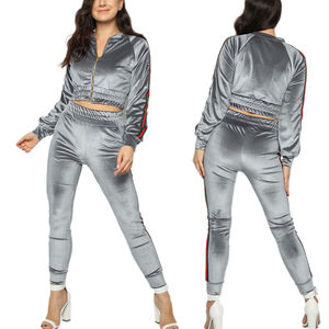 Fashionable Hot Selling Winter Solid Casual Vintage Long Velvet Tracksuit Cotton Women's <b>Zip</b>-<b>Up</b> <b>Hoodie</b> & Jogger Set 2-Piece - Product Image 5