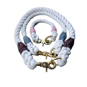 Milk White Handmade Cotton Dog Rope <b>Leash</b> with Brass Hook Daily Walking Dog Rope <b>Leash</b> Gift for Your Dog - Product Image 1