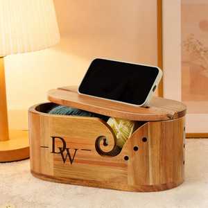 Bol à laine en bois artisanal de luxe pour le tricot et le crochet, support pour pelotes de laine, organiseur de rangement pour travaux manuels, accessoire - Product Image 1
