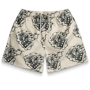 Shorts de basketball beiges personnalisés pour hommes avec logo frontal pour impression flamme, en tissu mesh sublimé respirant et taille élastique - Product Image 1