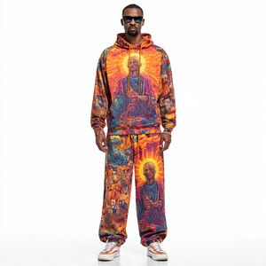 Custom Patterned Mens Baggy Tracksuit Printed Breathable Flare Jogger Set with Oversized Hoodie and Wide Leg <b>Pants</b> for Winter - Product Image 6