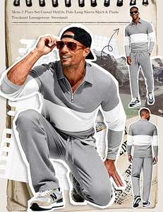 Ensemble 2 pièces pour homme, tenue décontractée hip-hop d'automne, sweat-shirt à fermeture éclair 1/4 et pantalon, survêtement de sport, vêtements de détente - Product Image 2