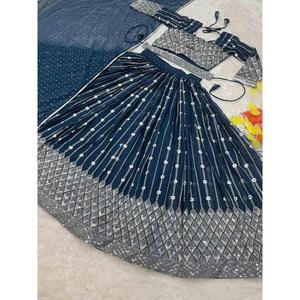 ด้ายเย็บผ้าจอร์เจียที่น่าสนใจงาน zari lehenag choli กับ dupatta TEAL - Product Image 6