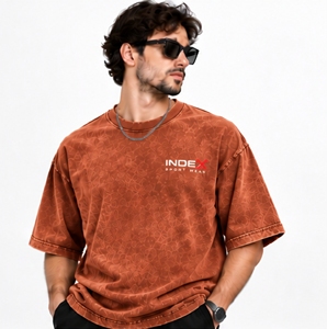 INDEX Men's Oversized <b>Short</b> <b>Sleeve</b> T-Shirt O-Neck Sporty Print Back Logo Pattern Knitted Fabric Regular Length - Product Image 4