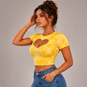 เสื้อยืดครอปทรงหัวใจประดับเพชร ลายกราฟิก ทรงเข้ารูป สไตล์ลำลอง สตรีทแวร์ สำหรับสาวฮอต - Product Image 5