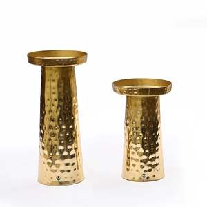 <b>Hammered</b> Gold Metal Pillar Candle <b>Holder</b> Set Wholesale Brass Finish Stand Luxury Wedding Centerpiece Decorative Home Decor - Product Image 6