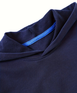 Navy Blue Hooded Sweatshirt Children 100% Cotton Fleece Knitted Casual Breathable Autumn Wear Boys Hoodie Machine Washable - Product Image 4