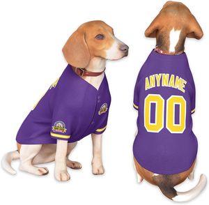 Maillot de baseball personnalisé pour chien, violet et jaune, en maille, col en V, manches courtes, respirant, avec impression du nom et du numéro - Product Image 1
