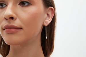 14K Gold Pear Shape Lab Grown Diamond Threader Earring Chain Earring Charm Christian Party <b>Gift</b> for Women Mothers Day - Product Image 6