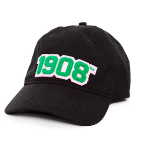 <b>Black</b> Embroidered 1908 <b>Baseball</b> <b>Cap</b> with Green Pink Lettering Patch Adjustable Back Strap Curved Visor Casual Everyday Sports - Product Image 1