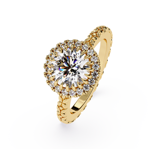 Vintage Halo Shank Carved Floral Rings IGI Certified Round Lab Grown Diamond 14K <b>Solid</b> Gold Bridal Fine Jewelry Engagement Rings - Product Image 3