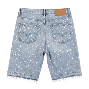 Fábrica de Producción de Shorts de Mezclilla Adornados con Pedrería, Costuras Reforzadas, Tratamiento de Tejido Avanzado, Control de Calidad - Product Image 2