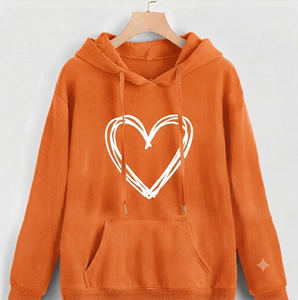 Sudadera con capucha de la mejor calidad para mujer, con estampado de corazones rosa y blanco, hombros caídos, bolsillo canguro, estilo casual, en venta online. - Product Image 4