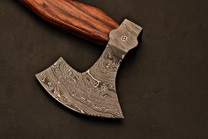 Industrial Grade Premium Damascus Steel Hand Forged Bearded Viking <b>Axe</b> Hatchet HRC52-58 Hardness Wooden Handle for Outdoor - Product Image 5