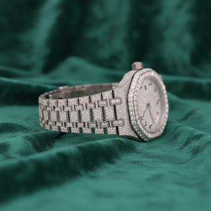 Montre Moissanite Iced Out, aspect diamant argenté, cadran arabe, luxe, acier inoxydable - Product Image 4