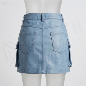 Jupe courte en jean taille haute pour femme, style cargo avec poches, couleur unie, à porter toute l'année - Product Image 2