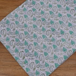 Wholesale White Aqua Green Paisley Hand Block Print Cotton <b>Fabric</b> Small Leaf Motif for Kurtis Dresses Home Textile Export - Product Image 2