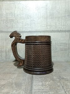 Mug à bière en bois poli fait main, style Viking, rustique, médiéval, écologique, personnalisable, gravé sur mesure, objet de collection - Product Image 5