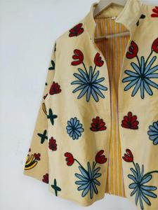 Elegant Artisan <b>Velvet</b> Embroidered Suzani Jacket With Floral & Tiger Pattern Full Sleeve Stand Collar Handmade <b>Women</b> Autumn <b>Coat</b> - Product Image 3
