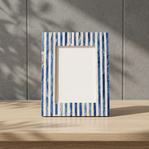 FAIZA CRAFT Handmade Blue and White MDF & Bone Inlay UV <b>Printed</b> Customizable Waterproof Vertical Square Photo <b>Frame</b> Tabletop - Product Image 1