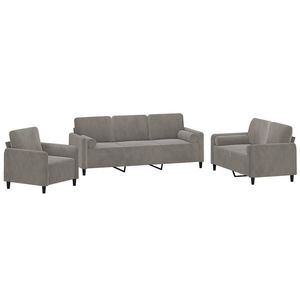 Set divano 3 pezzi in velluto grigio chiaro con cuscini e cuscini per soggiorno - Product Image 3