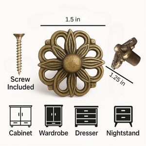Bouton de fleur élégant en laiton antique en fonte, poignée d'armoire à tiroirs décorative, vintage, rustique, pour chambre et salon - Product Image 3