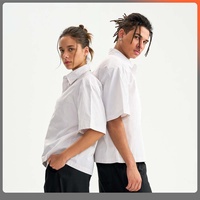 T-shirt d'été personnalisé avec logo, col montant boutonné, manches courtes, chemise de travail formelle pour homme, 100 % coton, coupe oversize
