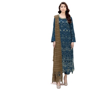 Traje de fiesta tradicional Ready Maid Dubai de Surat Online Mart elegante Georgette con fondo Churidar hecho de seda - Product Image 1