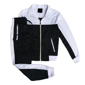 Two Piece Track Suit Set Black <b>White</b> Color Block Zip Up <b>Jacket</b> Jogger Pants Streetwear Tracksuit <b>Men</b> - Product Image 1