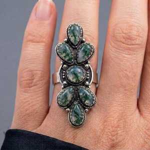 Bague en Agate Mousse Naturelle, Plaqué Argent Sterling 925, Style Vintage, Bague Statement, Vente en Gros, Bijoux Faits Main du Sud-Ouest - Product Image 6