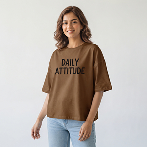 T-shirt ample à col rond imprimé pour femme, coupe décontractée, 140g, coton et polyester compressés écologiques - Product Image 6